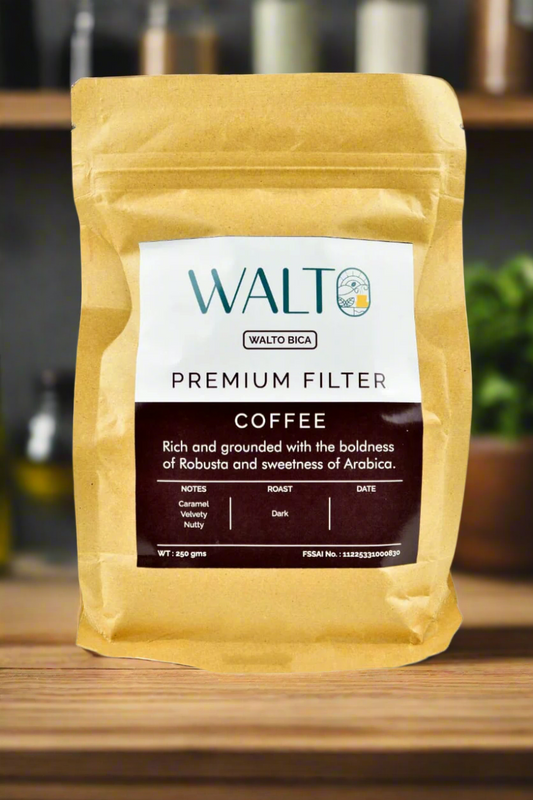 Yellow package of Walt coffee filters on a white background