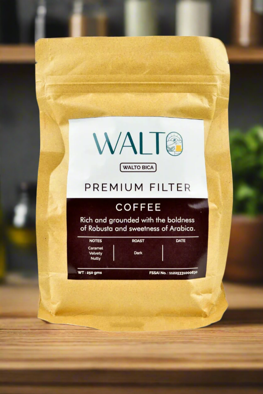 Yellow package of Walt coffee filters on a white background